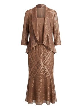 Damiancol Three Piece Lace Overlay Evening Set in Dusty Rose Dune